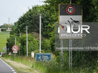 SAINT-MANVIEU-NORREY, FRANCE - MAY 25: 
A sign indicating photo radar along the road, on May 25, 2024, in Saint-Manvieu-Norrey, Normandy, Fr...