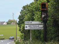 SAINT-MANVIEU-NORREY, FRANCE - MAY 25: 
A vandalized and burned photo-radar along the road, on May 25, 2024, in Saint-Manvieu-Norrey, Norman...