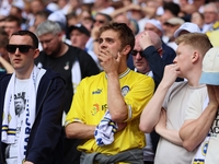 Leeds fans are looking pensive during the SkyBet Championship Playoff Final between Leeds United and Southampton at Wembley Stadium in Londo...