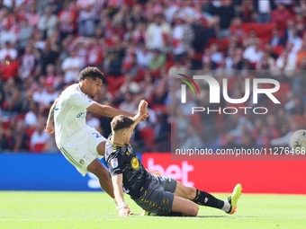 Georginio Rutter (Leeds United) is shooting during the SkyBet Championship Playoff Final between Leeds United and Southampton at Wembley Sta...