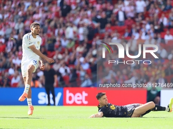 Georginio Rutter (Leeds United) is shooting during the SkyBet Championship Playoff Final between Leeds United and Southampton at Wembley Sta...