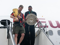The team of Bayer 04 Leverkusen is arriving at Cologne & Bonn Airport in Cologne, Germany, on May 26, 2024, as Bayer 04 Leverkusen is winnin...