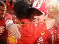 Charles Leclerc of Ferrari celebrates with the team after Grand Prix of Monaco at Circuit de Monaco in Monaco on May 26, 2023. (