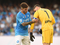 Giovanni Di Lorenzo and Alex Meret of SSC Napoli during the Serie A TIM match between SSC Napoli and US Lecce at Stadio Diego Armando Marado...