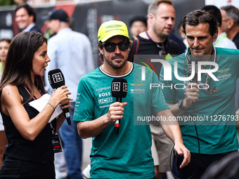Fernando Alonso (spa), Aston Martin F1 Team AMR24, and Melissa Jiménez Dazn TV reporter during the Formula 1 Grand Prix of Monaco 2024, 8th...
