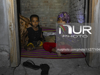 Bangladeshi children are taking shelter in the Cyclone Shelter in Kuakata, Bangladesh, on May 26, 2024, ahead of Cyclone Remal's landfall in...