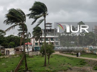 Cyclone Remal is making landfall at Kuakata Sea Beach in southern Bangladesh on May 26, 2024. (