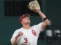 Oklahoma third baseman Anthony Mackenzie #3 is catching the ball during the 2024 Big 12 Baseball Championship game between the Oklahoma Stat...
