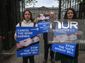 DUBLIN, IRELAND - MAY 22: 
Activists from the CitizenGO advocacy group stage a symbolic protest outside Leinster House, demanding the immedi...