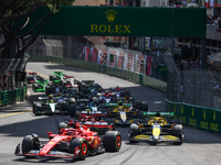 Charles Leclerc of Ferrari leads after the start of the F1 Grand Prix of Monaco at Circuit de Monaco on May 26, 2024 in Monte-Carlo, Monaco....