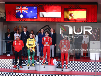 First Place Charles Leclerc of Monaco and Ferrari, Second Place Oscar Piastri of Australia and McLaren, Third Place Carlos Sainz of Spain an...