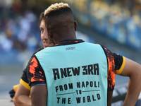 Victor Osimhen of SSC Napoli warms up before the Serie A TIM match between SSC Napoli and US Lecce at Stadio Diego Armando Maradona Naples I...