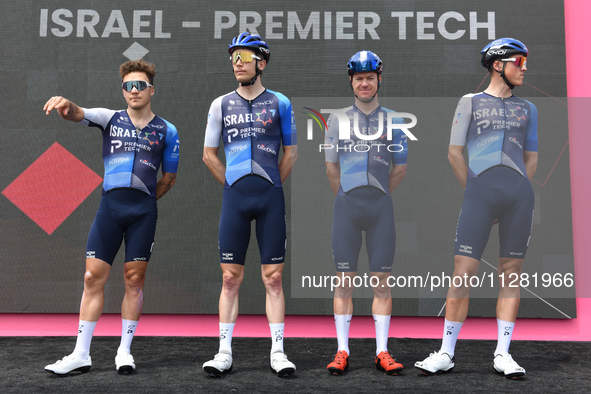 Simon Clarke of Australia, Marco Frigo of Italy, Hugo Hofstetter of France, Nick Schultz of Australia and Team Israel - Premier Tech prior t...