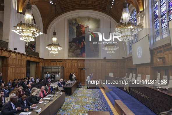 A general view of the courtroom is showing both delegations on their sides. The UN top court, the International Court of Justice (ICJ) in Th...