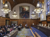 A general view of the courtroom is showing both delegations on their sides. The UN top court, the International Court of Justice (ICJ) in Th...