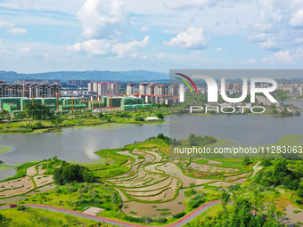 The Shuangguihu Lake National Wetland Park is being seen under the blue sky and white clouds in Chongqing, China, on May 27, 2024. Recently,...