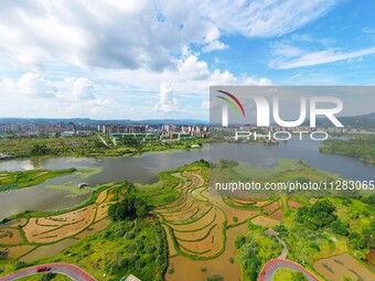 The Shuangguihu Lake National Wetland Park is being seen under the blue sky and white clouds in Chongqing, China, on May 27, 2024. Recently,...