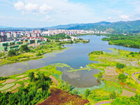 The Shuangguihu Lake National Wetland Park is being seen under the blue sky and white clouds in Chongqing, China, on May 27, 2024. Recently,...