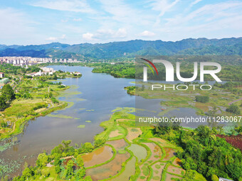 The Shuangguihu Lake National Wetland Park is being seen under the blue sky and white clouds in Chongqing, China, on May 27, 2024. Recently,...