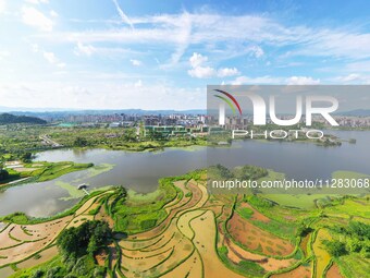 The Shuangguihu Lake National Wetland Park is being seen under the blue sky and white clouds in Chongqing, China, on May 27, 2024. Recently,...