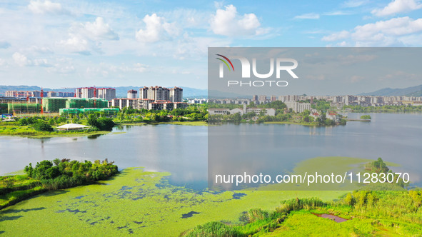 The Shuangguihu Lake National Wetland Park is being seen under the blue sky and white clouds in Chongqing, China, on May 27, 2024. Recently,...