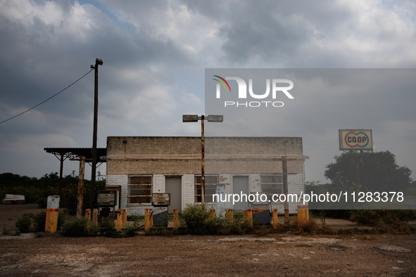 An abandoned gas station is seen near Rockport, Texas on May 26, 2024. 