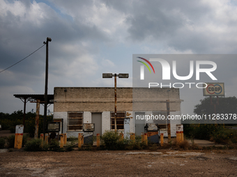 An abandoned gas station is seen near Rockport, Texas on May 26, 2024. (