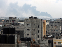 Smoke is billowing following Israeli bombardment in Rafah, in the southern Gaza Strip, on May 28, 2024, amid the ongoing conflict between Is...