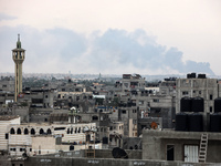 Smoke is billowing following Israeli bombardment in Rafah, in the southern Gaza Strip, on May 28, 2024, amid the ongoing conflict between Is...