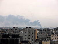 Smoke is billowing following Israeli bombardment in Rafah, in the southern Gaza Strip, on May 28, 2024, amid the ongoing conflict between Is...