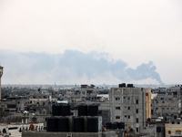 Smoke is billowing following Israeli bombardment in Rafah, in the southern Gaza Strip, on May 28, 2024, amid the ongoing conflict between Is...