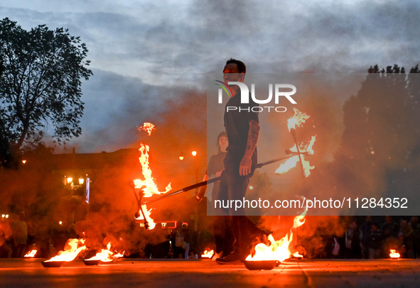 Fire artists are performing on Maiakovskyi Square to raise funds for the purchase of FPV drones for the 3rd Separate Assault Brigade of the...