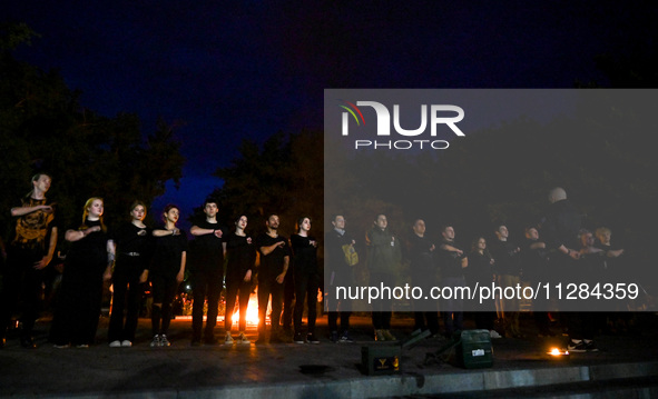 A fire show is being held on Maiakovskyi Square to raise funds for the purchase of FPV drones for the 3rd Separate Assault Brigade of the Ar...