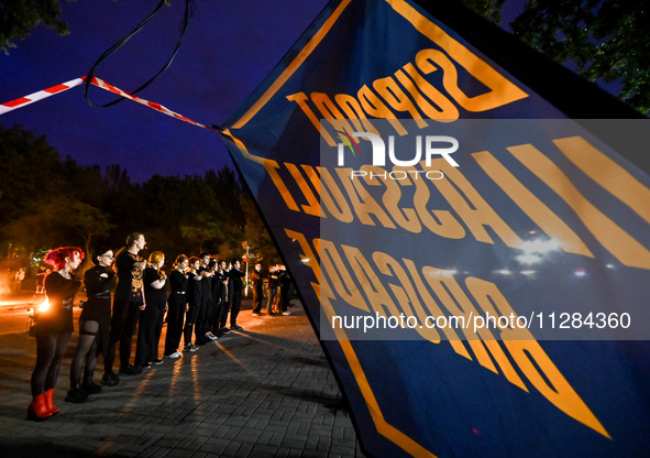 A fire show is being held on Maiakovskyi Square to raise funds for the purchase of FPV drones for the 3rd Separate Assault Brigade of the Ar...