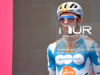 Kevin Vermaerke of United States and Team dsm-firmenich PostNL prior to the 107th Giro d'Italia 2024, Stage 12, a 193km stage from Martinsic...