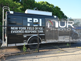 An FBI truck is seen. FBI vehicles are parked in front of a business for an unknown reason in Elmwood Park, New Jersey, United States, on Ma...