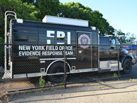 An FBI truck is seen. FBI vehicles are parked in front of a business for an unknown reason in Elmwood Park, New Jersey, United States, on Ma...