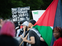 A sign urges people not to vote for President Joe Biden in the upcoming election during a protest in front of the White against the Israeli...