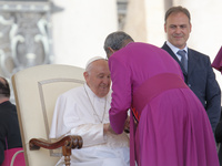 Pope Francis is leading his Wednesday general audience in St Peter's Square at the Vatican, on May 29, 2024. (