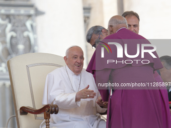 Pope Francis is leading his Wednesday general audience in St Peter's Square at the Vatican, on May 29, 2024. (