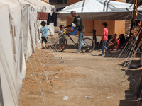 A vendor is selling ice cream at a camp for displaced Palestinians in Deir el-Balah in the central Gaza Strip on May 29, 2024, amid the ongo...