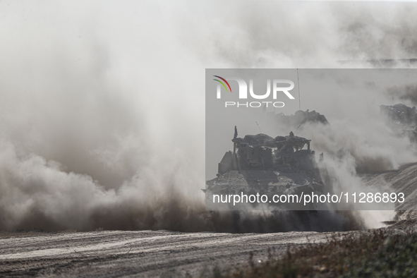 Mobility Of Tanks, Armored Personnel Carriers, Trucks And Military Jeeps Belonging To The Israeli Army Continues On The Border Line Near The...