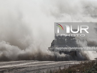 Mobility Of Tanks, Armored Personnel Carriers, Trucks And Military Jeeps Belonging To The Israeli Army Continues On The Border Line Near The...