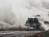 Mobility Of Tanks, Armored Personnel Carriers, Trucks And Military Jeeps Belonging To The Israeli Army Continues On The Border Line Near The...