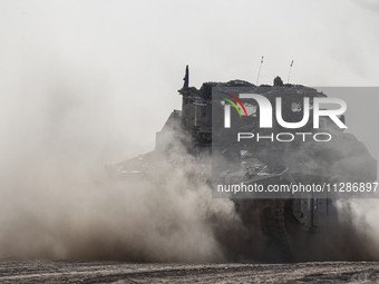 Mobility Of Tanks, Armored Personnel Carriers, Trucks And Military Jeeps Belonging To The Israeli Army Continues On The Border Line Near The...