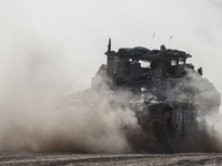 Mobility Of Tanks, Armored Personnel Carriers, Trucks And Military Jeeps Belonging To The Israeli Army Continues On The Border Line Near The...