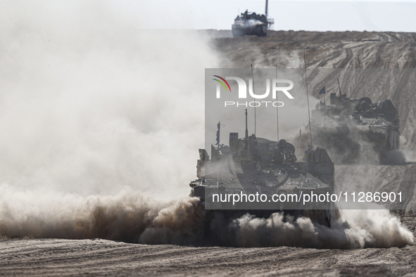 Mobility Of Tanks, Armored Personnel Carriers, Trucks And Military Jeeps Belonging To The Israeli Army Continues On The Border Line Near The...