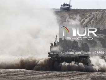 Mobility Of Tanks, Armored Personnel Carriers, Trucks And Military Jeeps Belonging To The Israeli Army Continues On The Border Line Near The...