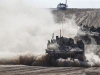 Mobility Of Tanks, Armored Personnel Carriers, Trucks And Military Jeeps Belonging To The Israeli Army Continues On The Border Line Near The...