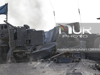 Mobility Of Tanks, Armored Personnel Carriers, Trucks And Military Jeeps Belonging To The Israeli Army Continues On The Border Line Near The...